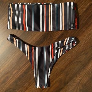 Zaful Striped Strapless Bikini Set